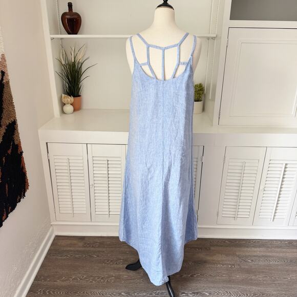 Antibes Blanc 100% Linen Chambray Strappy High Low Midi Dress Size M - Picture 4 of 6